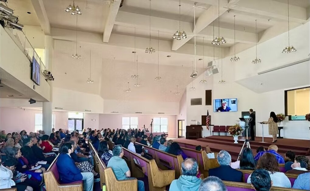 Evangelistic meeting in a church sanctuary