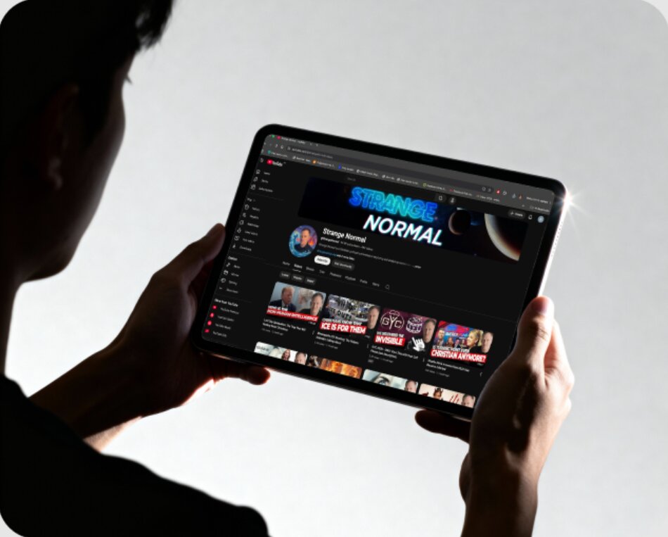Viewer watching the Strange Normal channel on a tablet