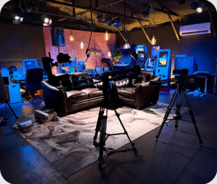 Orion Media studio build-out with cameras and set furniture